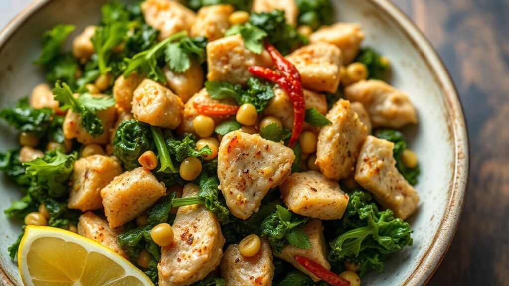 Zesty Ground Turkey & Kale Stir-Fry with Fresh Ginger on a plate
