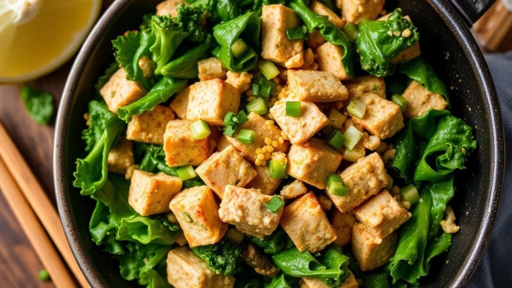 Zesty ground turkey and kale stir-fry served with lime wedges