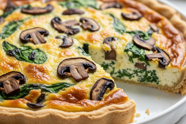Amazing Wholesome Crustless Quiche: Cottage Cheese, Spinach & Mushrooms