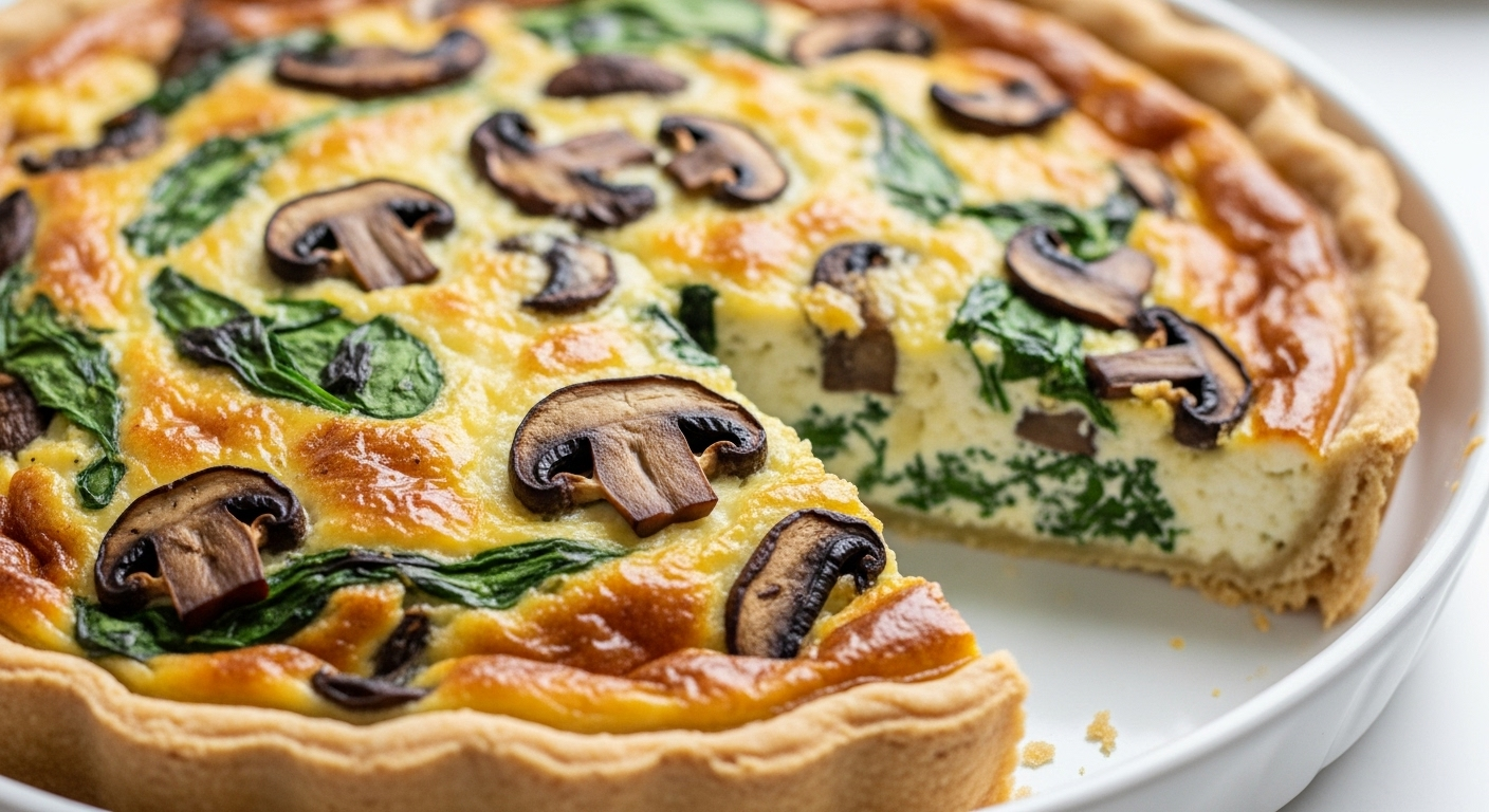 Amazing Wholesome Crustless Quiche: Cottage Cheese, Spinach & Mushrooms