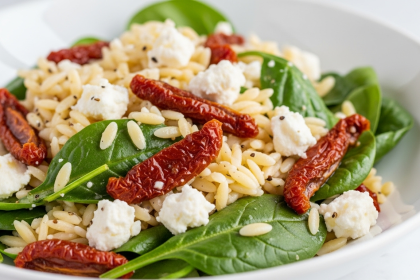 Bright & Zesty Orzo Salad with Sun-Dried Tomato, Spinach & Feta