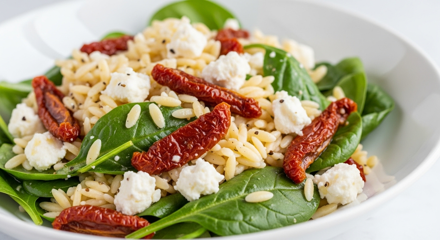Bright & Zesty Orzo Salad with Sun-Dried Tomato, Spinach & Feta
