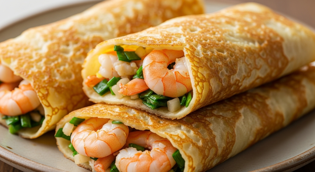 Crispy Sizzling Rice Flour Crepes Stuffed with Savory Shrimp