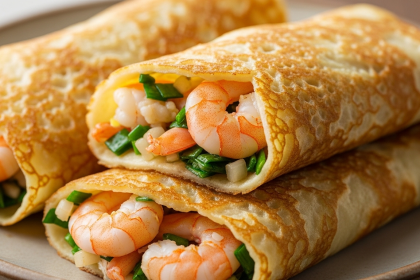 Crispy Sizzling Rice Flour Crepes Stuffed with Savory Shrimp