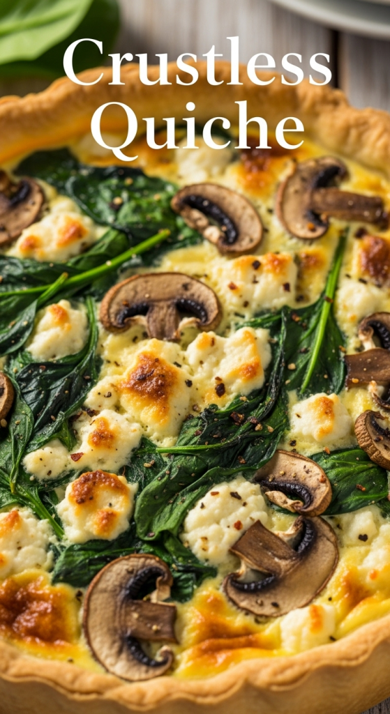 Amazing Wholesome Crustless Quiche: Cottage Cheese, Spinach & Mushrooms