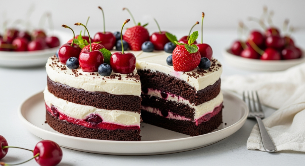 Decadent Black Forest Cake with Cherries and Cream Bliss