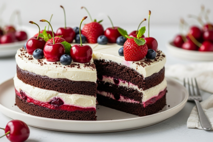 Decadent Black Forest Cake with Cherries and Cream Bliss