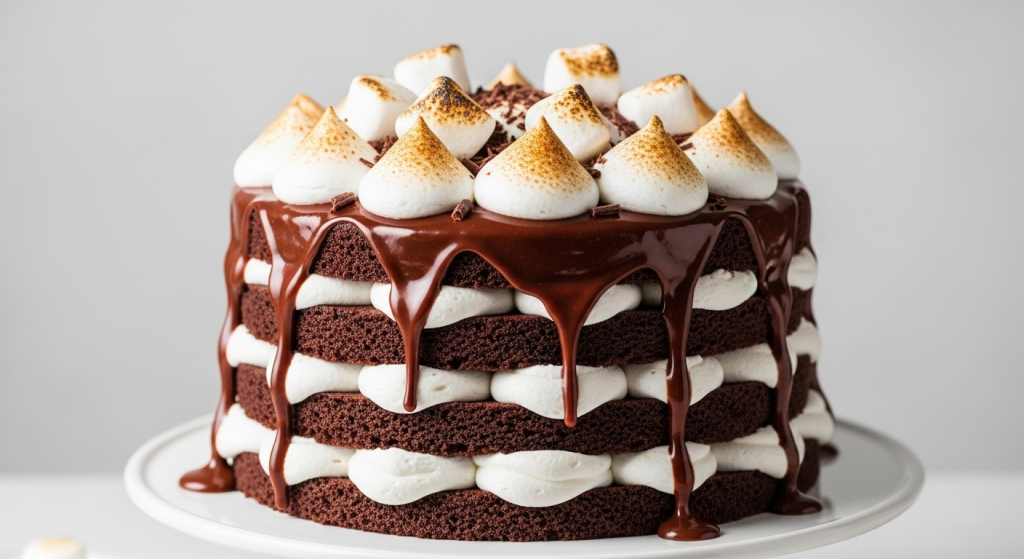 Decadent Hot Chocolate Layer Cake with Fluffy Marshmallow Frosting