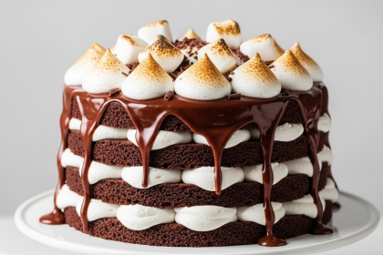 Decadent Hot Chocolate Layer Cake with Fluffy Marshmallow Frosting