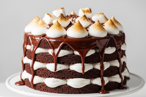 Decadent Hot Chocolate Layer Cake with Fluffy Marshmallow Frosting
