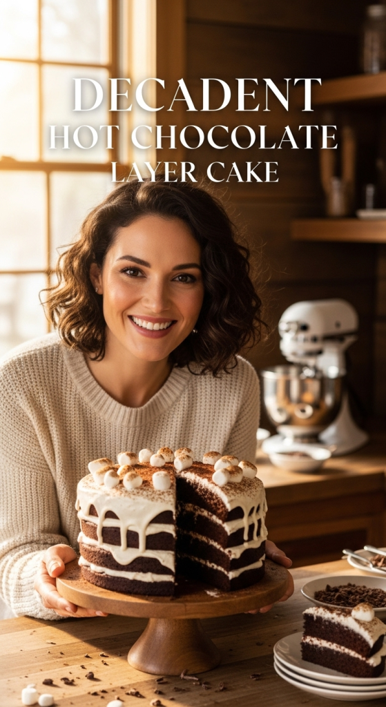 Decadent Hot Chocolate Layer Cake with Fluffy Marshmallow Frosting
