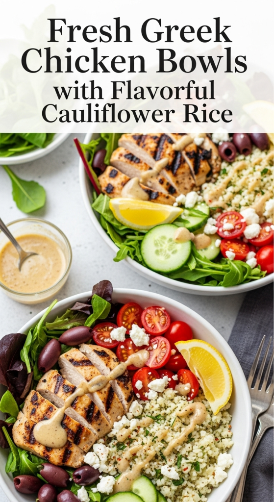 Fresh Easy Greek Chicken Salad Bowls with Flavorful Cauliflower Rice