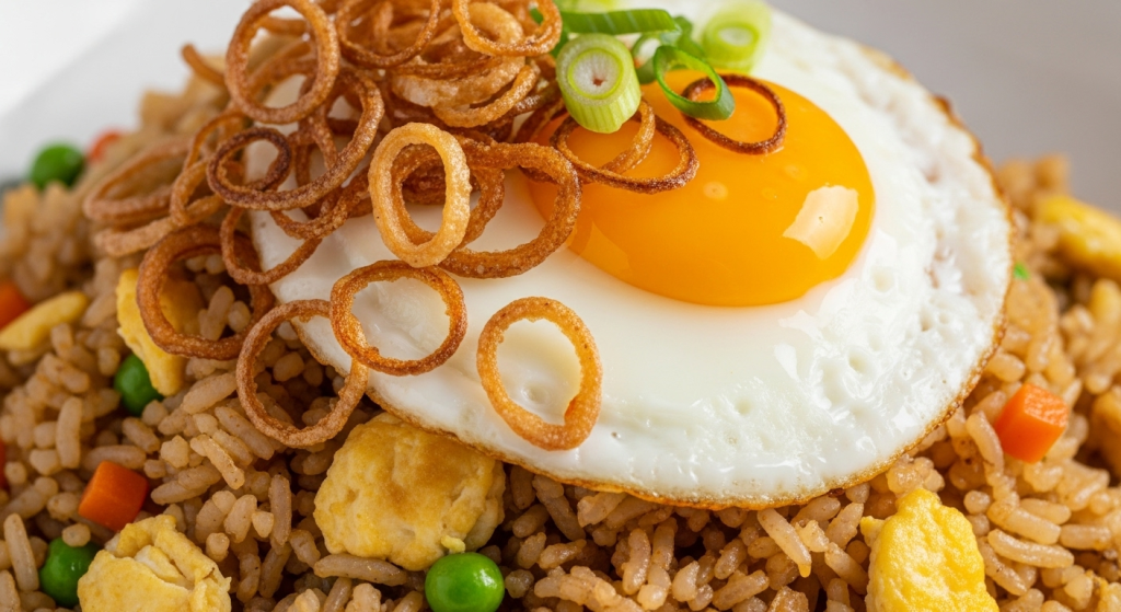 Fried Rice Topped with Crispy Shallots & Egg: Unforgettable Golden Savory