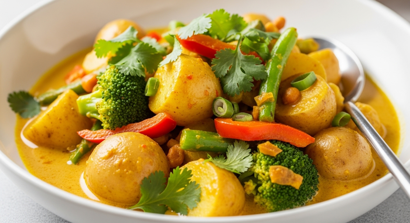 Golden Vegan Thai Yellow Curry with Creamy Potatoes Delight