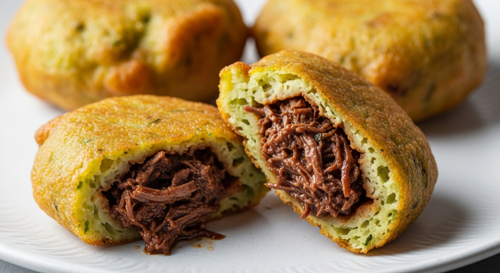 Green Banana Fritters Stuffed with Succulent Beef