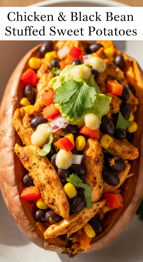 Hearty Simple Chicken & Black Bean Stuffed Sweet Potatoes Recipe 