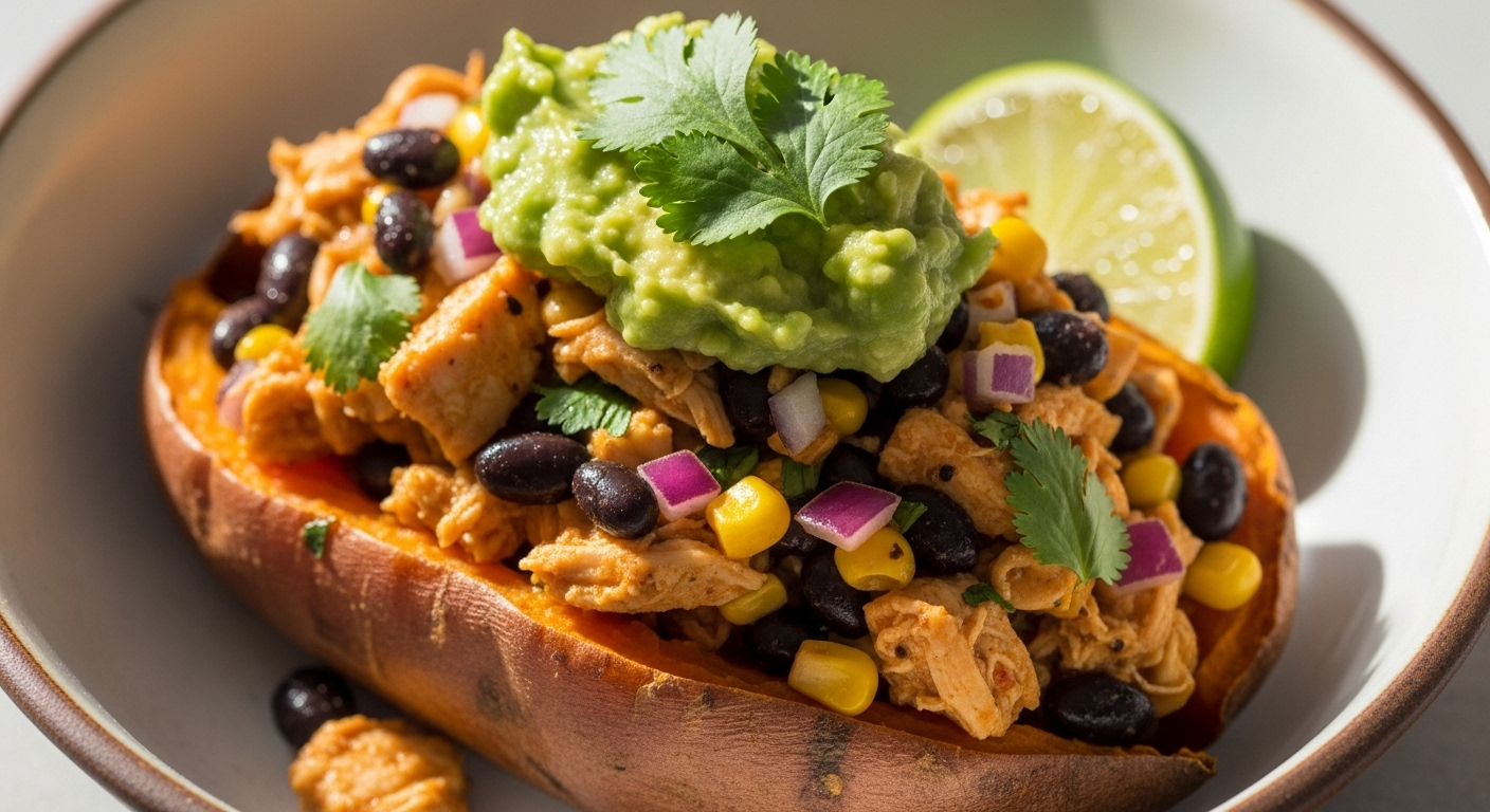 Hearty Simple Chicken & Black Bean Stuffed Sweet Potatoes Recipe