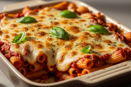 Irresistible Cheesy Vegan Baked Ziti with Zesty Marinara