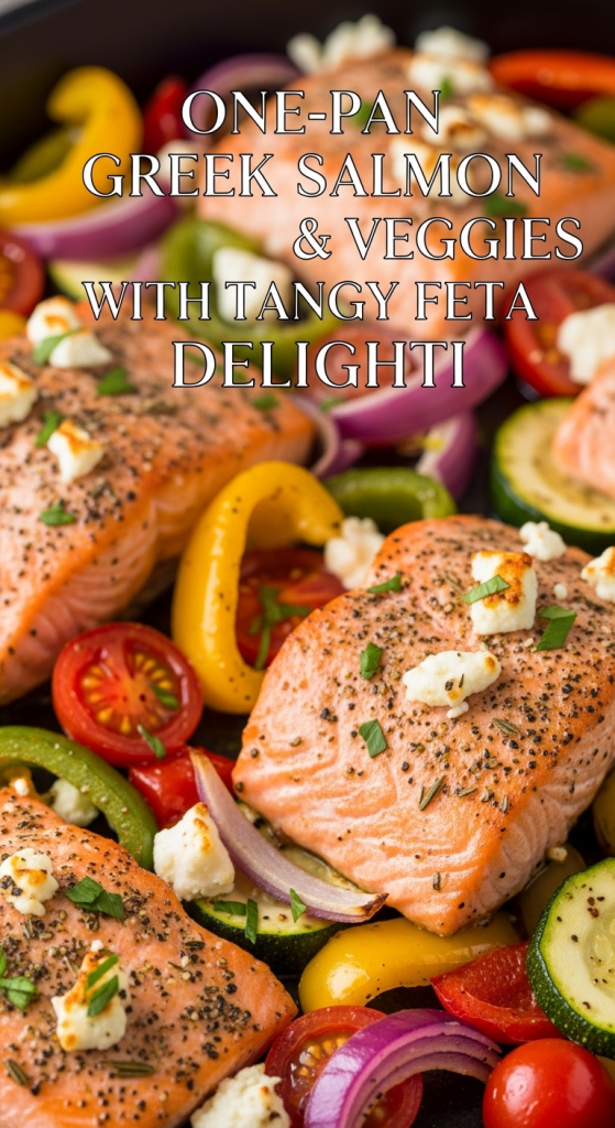 One-Pan Greek Salmon & Veggies with Tangy Feta Delighti
