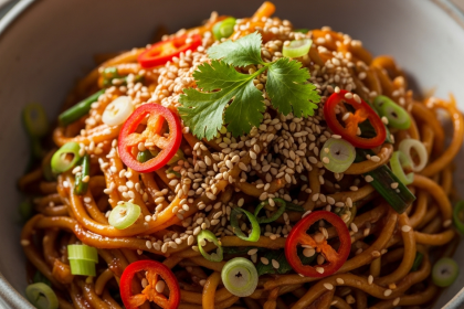 Quick Fiery Sesame Noodles: Savory Meatless Sauce