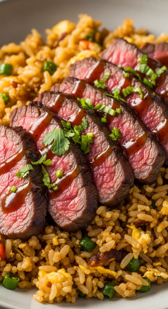Savor Healthy Marinated Beef Slices Paired with Garlic Fried Rice