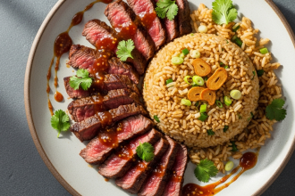 Savor Healthy Marinated Beef Slices Paired with Garlic Fried Rice