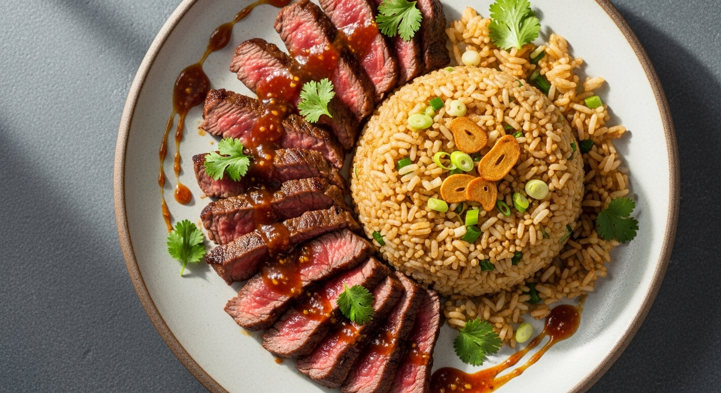 Savor Healthy Marinated Beef Slices Paired with Garlic Fried Rice