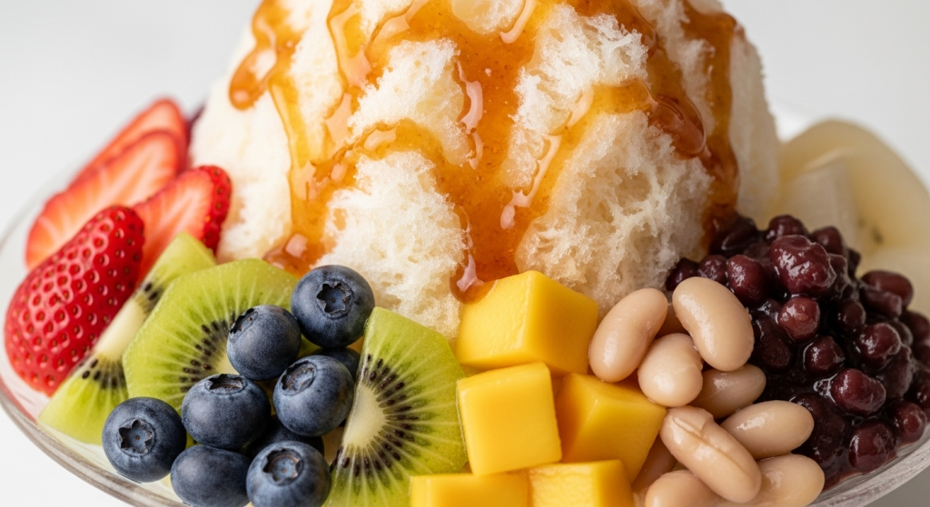 Shaved Ice with Sweet Syrup, Fruit & Beans: Chilled Delight