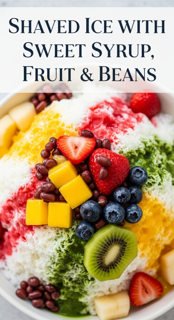 Shaved Ice with Sweet Syrup, Fruit & Beans: Chilled Delight