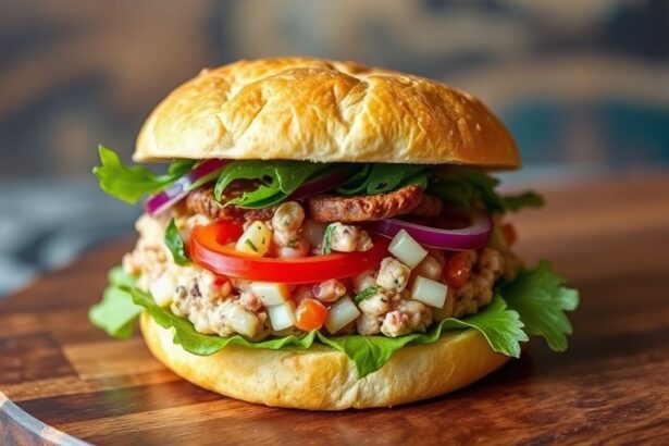 سندويش مففليتا نباتي ملون محشو بسلطة زيتون نابضة بالنكهة