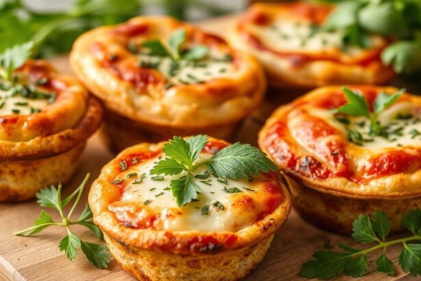 مقبلات: فطائر مافن بيتزا مالحة مع موزاريلا وأعشاب طازجة، شهيّة جدًا