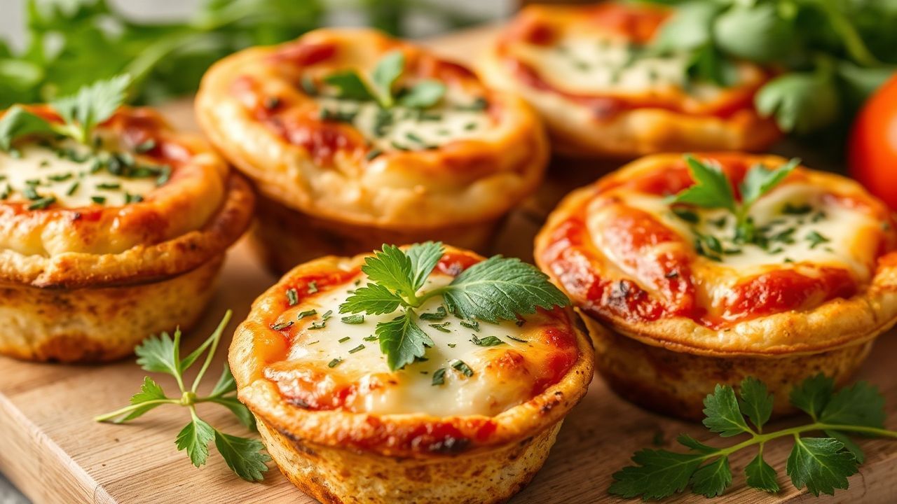 مقبلات: فطائر مافن بيتزا مالحة مع موزاريلا وأعشاب طازجة، شهيّة جدًا