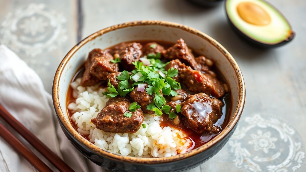 وعاء رز ولحم بقري مع صوص حلو مميز يضيف لمسة سحرية على النكهة