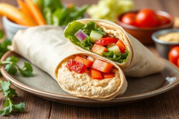 لفائف خضار متوسطية طازجة مع حمص كريمي، صحية وسهلة وسريعة (Fresh Mediterranean Veggie & Hummus Wraps)