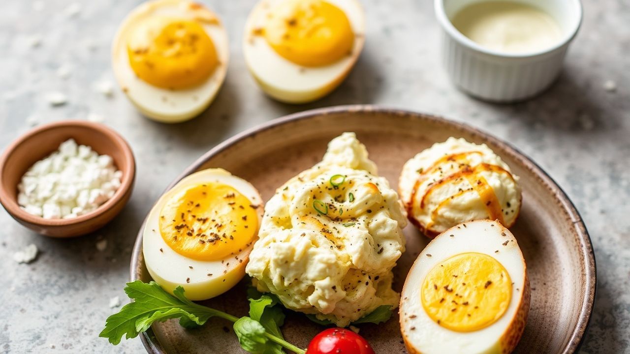 سلطة بيض وجبن قريش غنية بالبروتين بدون مايونيز، مع طعم منعش وكريمي.