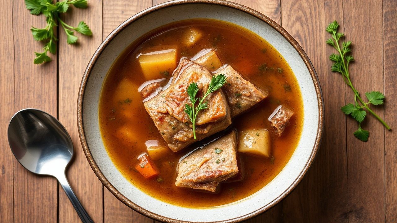 حساء مرق دجاج بالأعشاب شهي يبعث الدفء بنكهات الشفاء في وعاء ساخن