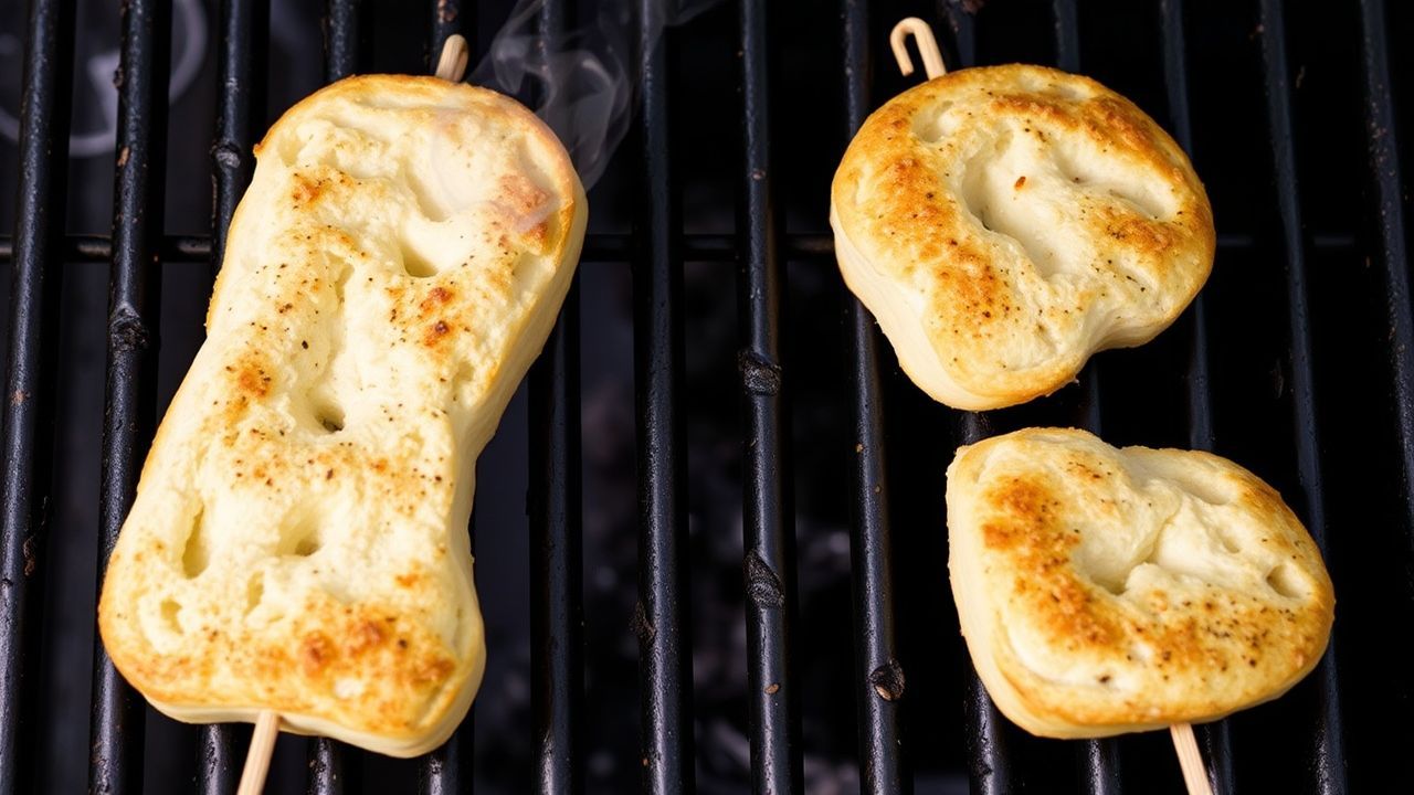 Grilled bread on a stick, golden and fragrant, savoring flavor with every bite