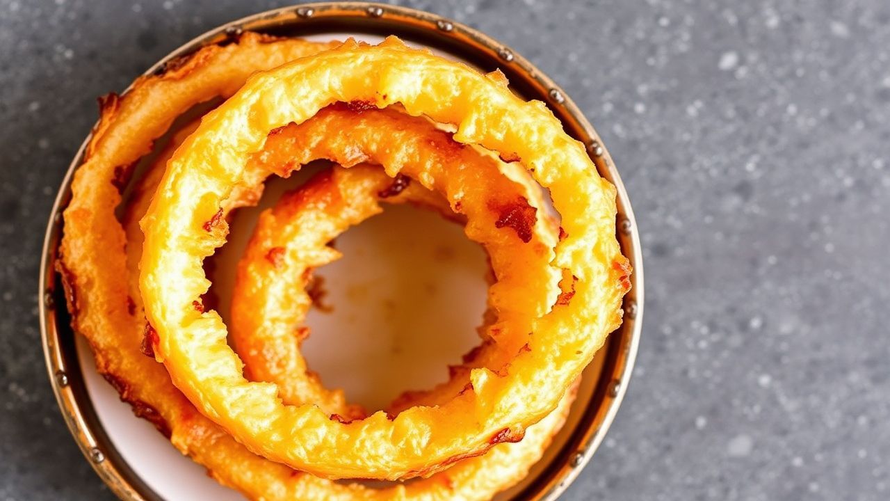 حلزونيون حلقات بصل مقرمشة منخفضة الكربوهيدرات في مقلاة هوائية، لذة بلجيز مثالية