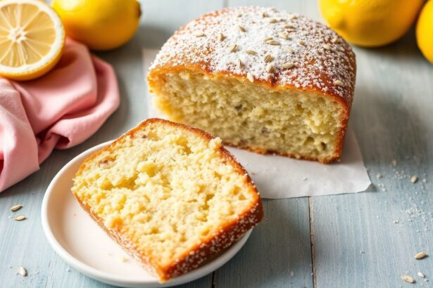 Gluten-Free Lemon poppy seed cake with zesty glaze and delicate crumbs on a rustic plate.