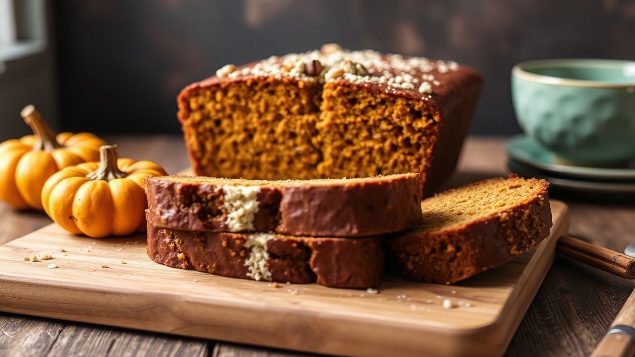 Cozy keto pumpkin spice loaf with warm spices, golden crust, and moist low-carb crumb.