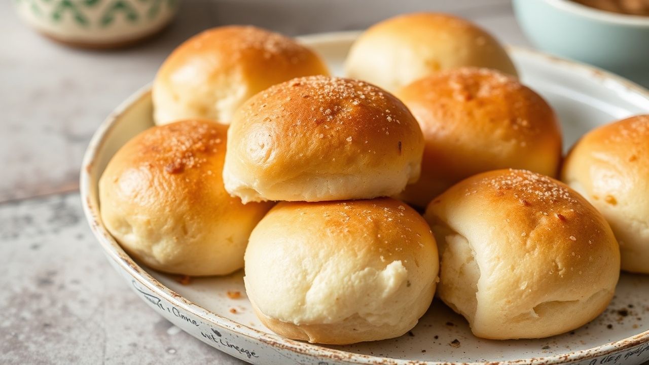 معجنات رزق نباتية منتفخة وكأنها سحاب، رولات عشاء طرية محشوة بالحب.