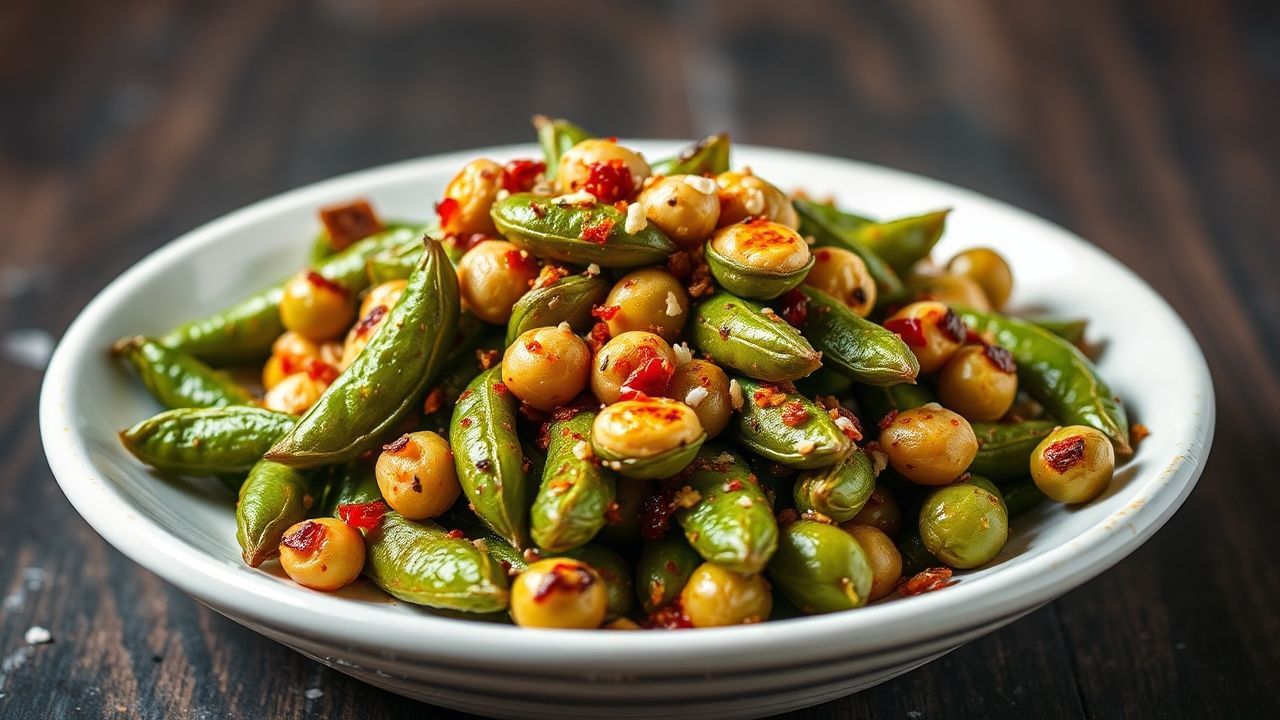 طبق إدامامي حار بالثوم والبهارات، ركلة نكهة حارة مثالية—مقدم كمقبلات.