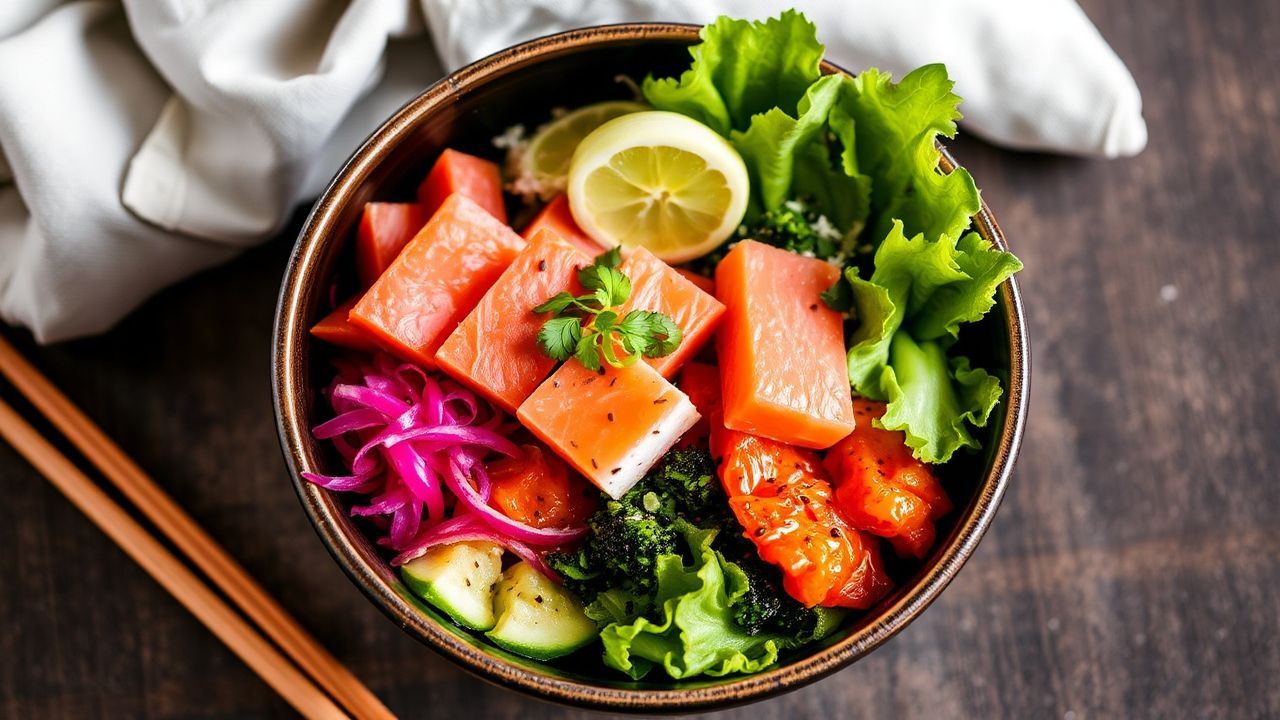 وعاء سوشي مُفكك بنكهة غنية بخيار آهِـي أو توفو، يقدم بشكل جذاب