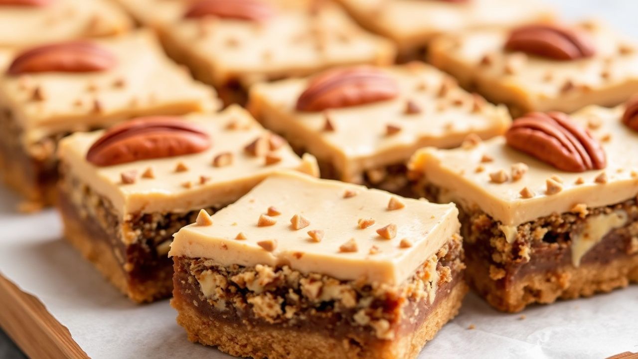 ألواح كيتو فاخرة بحشوة فطيرة البقان، حلوى منخفضة الكربوهيدرات لمذاق غني.