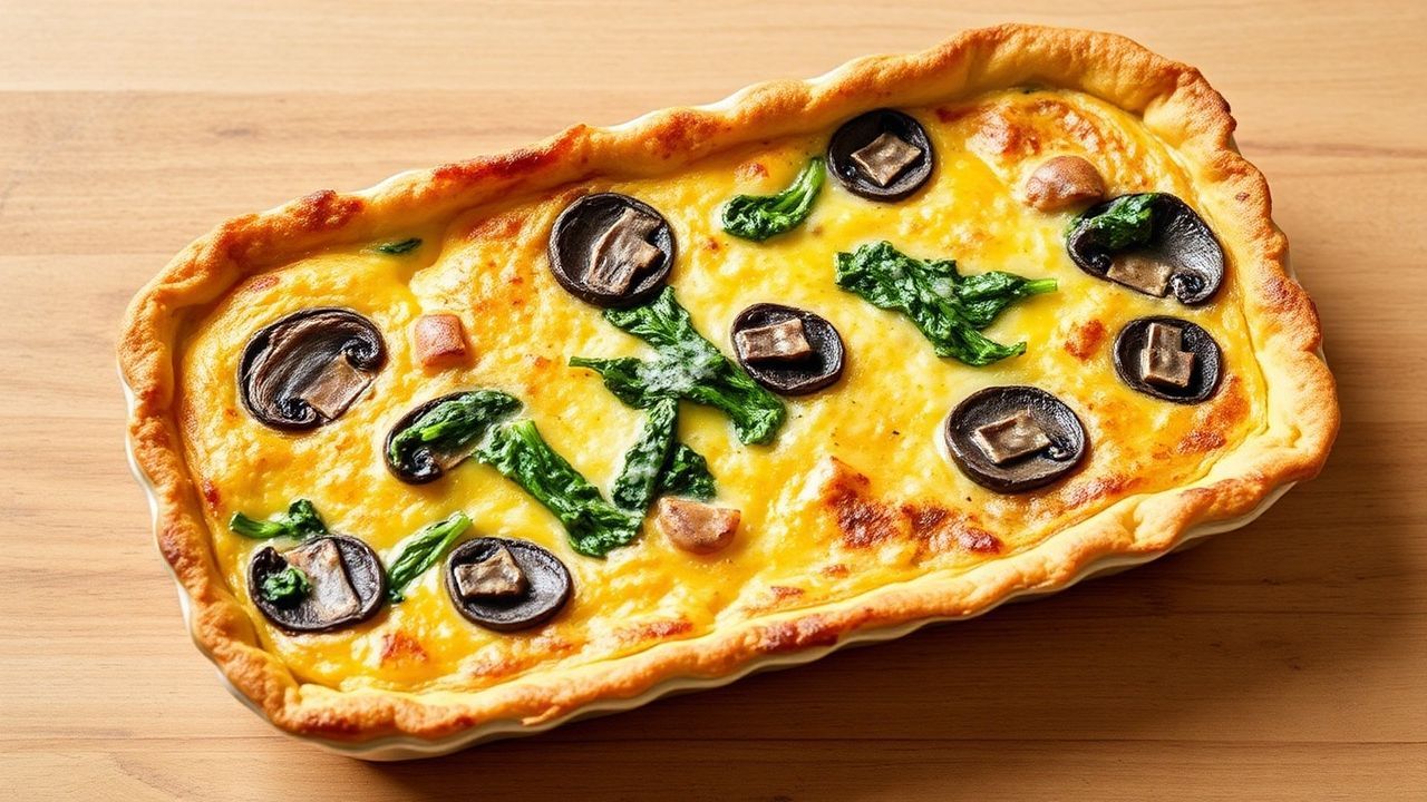 كلمات مفتاحية: ''. صورة كيش كريمي خالٍ من القشرة بالجبن القريش والسبانخ والفطر