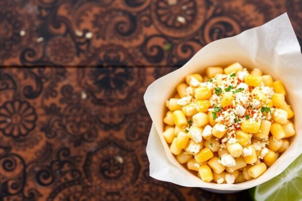 إسكويتس صحي وبسيط: ذرة شارع مع ليمون وجبن في كوب، نكهة زيزية ولذيذة