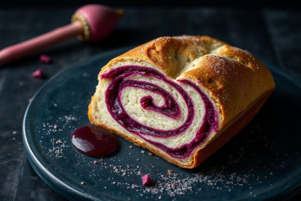 خبز حلزوني بالقِضمات، مع مربى البطاطا البنفسجية الحلوة المتعرّج، للّذة اكتشفها.