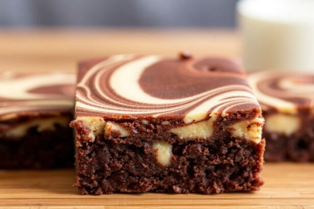 براونيز بسكرات طحينية بطبقات دوّامة غنية وجوزية على سطح لامع لذيذ