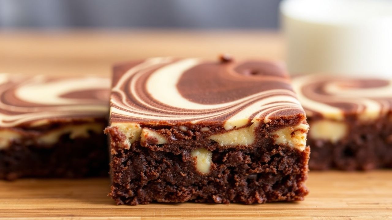 براونيز بسكرات طحينية بطبقات دوّامة غنية وجوزية على سطح لامع لذيذ