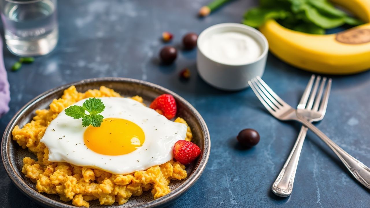 وعاء زبادي يوناني مع بيض مخفوق، فطور قوي يمنح طاقة صباحية لا تُقاوَم